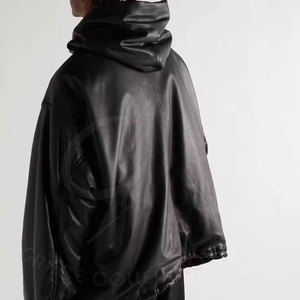 Conception personnalisée OEM, sweat-shirts à capuche en cuir véritable pour hommes, hiver, couleur unie, poches avant, 100% cuir, manches longues, décontracté, respectueux de l'environnement - Product Image 3