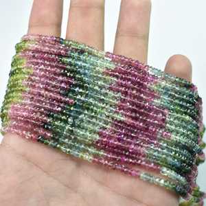 Cuentas de turmalina rosa facetadas naturales de 3.5 mm con orificio central para la fabricación de joyería, venta al por mayor. - Product Image 2