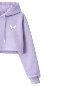 Conjunto de Sudadera Corta y Pantalones Cortos de Lavanda para Mujer con Bordado de Mariposa, Atuendo de Dos Piezas de Algodón Afelpado para Descansar, Fabricante Mayorista - Product Image 3