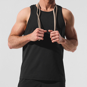 Débardeur sans manches noir pour homme, col rond, respirant, tricoté, décontracté, pour la gym, couleur unie, polyester - Product Image 1