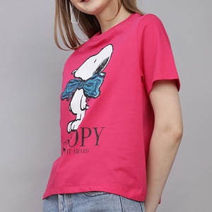 Women's Pink Crew Neck Crop <b>T</b>-<b>Shirt</b> Short Sleeve Regular Fit Casual Jersey 100% Cotton Spring Summer Solid Colour Cheap Price - Product Image 2