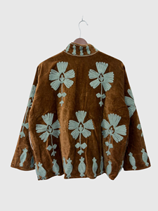 Hand Embroidered Floral Mandarin Collar Velvet Jacket Full Sleeve Batwing Plus Size Adult Women'<b>s</b> Autumn Wear - Product Image 5