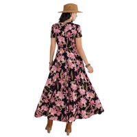 Robe de soirée longue florale formelle, col en V, manches courtes, boutonnée sur le devant, écologique, séchage rapide, pour fête, vacances, plage
