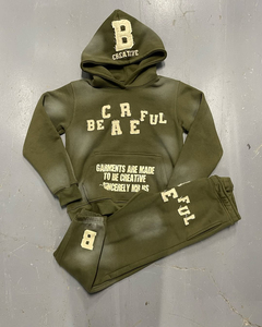 Custom Sweatsuit Flare Sweatpants Jogger Cropped Hoodie Set Distressed Embroidery Patch Acid Washed Vintage <b>Tracksuit</b> - Product Image 3