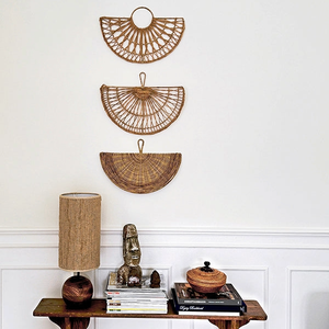 Demi-lune rotin décoration murale fait à la main naturel tissé ventilateur panier Boho tenture murale Art pour salon chambre - Product Image 6