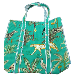 Turquoise Premium Sustainable Bohemian Summer Lightweight Hand Block Printed Quilted Cotton Tote <b>Bag</b> Office Shopping Gifting - Product Image 1
