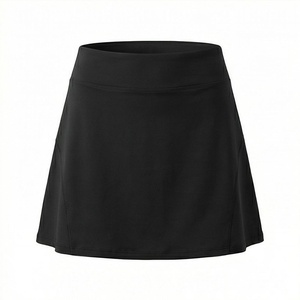 Jupe courte trapèze noire pour femme, taille élastique, respirante, style sportif, couleur unie, avec poches, toutes saisons, en polyester tissé - Product Image 1