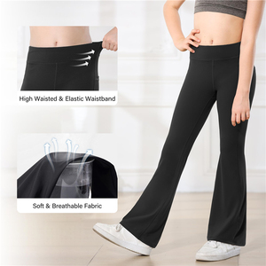 <b>Girls</b> High Waisted Elastic Bootcut Yoga Pants Lightweight Soft Breathable Nylon Spandex <b>Flare</b> <b>Leggings</b> - Product Image 1