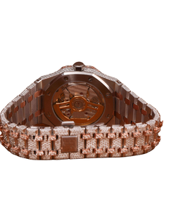 Montre-bracelet mécanique pour homme entièrement personnalisée, faite à la main, entièrement sertie de diamants VVS Moissanite taille ronde, cadran en or rose. - Product Image 4