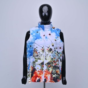 Gilet matelassé sans manches pour homme à imprimé floral, col montant, fermeture éclair, respirant, en polyester, style décontracté printemps - Product Image 1