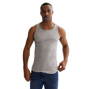 Camiseta sin mangas acanalada para hombre al por mayor, ajuste ceñido, poliéster/algodón, transpirable, estilo vintage, de secado rápido, para gimnasio - Product Image 1
