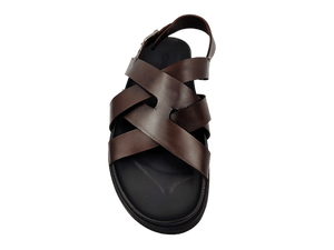 Sandalias de Cuero Marrón con Tiras Cruzadas, Punta Puntiaguda, Fáciles de Poner, Forro de Malla Transpirable, Suela de Goma, Estilo Sólido para Todas las Temporadas - Product Image 2