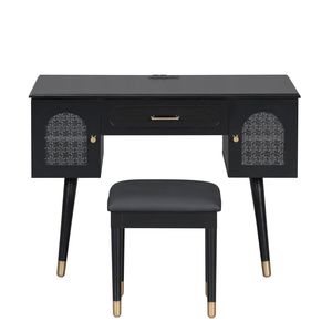 Set Moderno ed Elegante di Tavolo da Trucco Nero con Sedia, Toeletta Moderna con Organizer, Scrivania e Porta di Ricarica - Product Image 4
