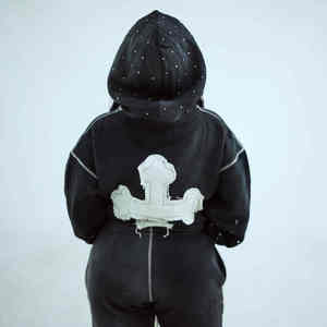 Conjunto de Sudadera con Capucha y Pantalones Deportivos Personalizados, Chándal con Bordado Desgastado, Apliques y Parches, Lavado Ácido, para Hombre y Mujer - Product Image 6