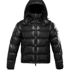 Veste d'hiver décontractée pour homme, noire, à capuche, rembourrée en duvet, coupe-vent, coupe régulière, fermeture éclair, couleur unie, en nylon - Product Image 1