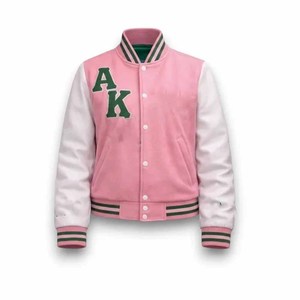 Alfa |   Kapa |   Chaqueta Bomber de Satén con Cremallera y Lentejuelas Bordadas Transpirables Personalizadas de la Hermandad Alpha (AKA) - Product Image 1