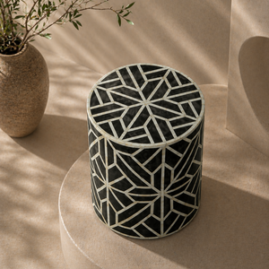 Artistic Bone Inlay Side <b>Table</b> <b>Round</b> Accent Stool Geometric Inlaid End <b>Table</b> Modern Bedroom Furniture - Product Image 3