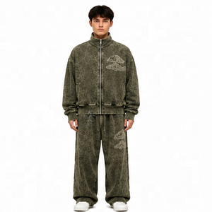 Survêtement tendance pour homme, vert olive, imprimé, durable, col montant zippé, coupe ample, décontracté, avec poches latérales - Product Image 5