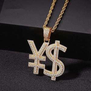 Collar con Colgante de Moissanita Corte Princesa Color Oro, Diseño de Signo de Dólar y Número, Estilo Hiphop, con Dije de Cubos de Hielo, Joyería para Hombre - Product Image 1