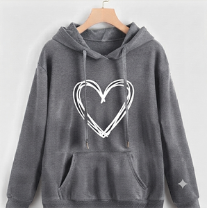 New Arrival Women Navy Blue Hooded Sweatshirt <b>Heart</b> <b>Print</b> Drop Shoulder Hoodie with Kangaroo Pocket Casual Autumn <b>Top</b> for sale - Product Image 6