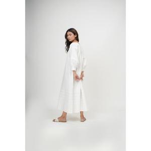 Vestido Maxi Blanco de Manga Larga, Corte Holgado, Cuello Redondo, Algodón Sólido, Vestido Casual de Verano, Tejido Transpirable, Dobladillo Recto, Venta al Por Mayor - Product Image 3