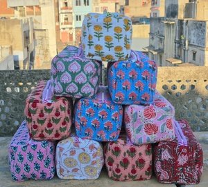 Indian Quilted Cotton Eco-Friendly Reusable Hand Block Print Floral Zipper Closure Lightweight Foldable Waterproof Large <b>Case</b> - Product Image 1