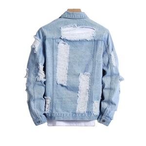 Veste denim à manches longues personnalisée pour hommes bonne qualité Jean déchiré décontracté style motard bleu vintage pour le printemps - Product Image 2