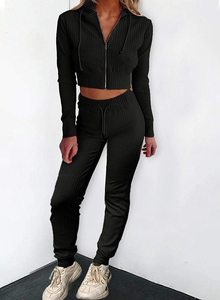 Red Knitted <b>Crop</b> Top With Matching Pants Set Turtleneck <b>Long</b> <b>Sleeve</b> Solid Color Casual Outfit For Women All Seasons - Product Image 5