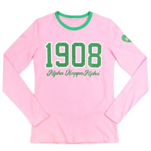 T-shirt décontracté en coton rose clair à manches longues avec imprimé graphique et numéro vert, col rond, hauts de mode pour femmes, vêtements de printemps pour tous les jours - Product Image 1