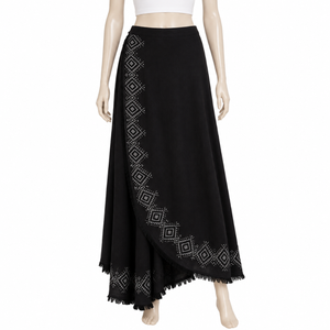 Bohemian Embroidered Cotton <b>Wrap</b> <b>Skirt</b> Women's Ethnic Fringe Tassel Maxi Adjustable Tie Beach Resort Vacation Summer Wear | - Product Image 1