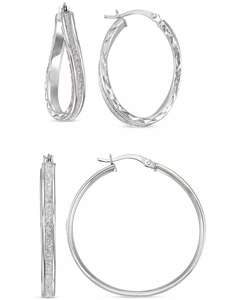 2-Pc. Set di orecchini a cerchio con Glitter ondulati e rotondi in argento Sterling | Macacy's - Product Image 1