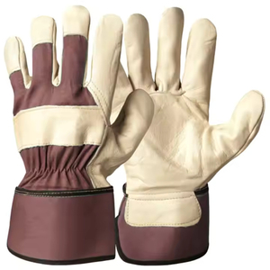 Guantes de Trabajo de Cuero Marrón Oscuro, con Puño Elástico hasta la Muñeca, Estilo Sencillo para Exteriores, Uso en Invierno - Product Image 1