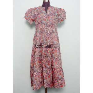 Robe longue décontractée bohème d'été 100% coton non tissé à imprimé floral, manches longues, taille naturelle, écologique - Product Image 1