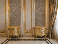 Ensemble de meubles de chambre à coucher style Birmingham en or antique, lit en teck de qualité supérieure avec tables de chevet et coiffeuse, acheter suite de chambre USA