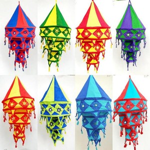 Colorful Handmade Fabric Lampshade Hanging Lanterns Traditional Decorative <b>Lights</b> for Wedding Party Indoor Outdoor Use - Product Image 2