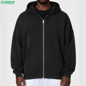 Sweat-shirt à capuche zippé noir pour homme, coupe classique, 100 % coton, couleur unie, tissu French Terry, vêtement décontracté pour l'automne, 350 GSM - Product Image 4
