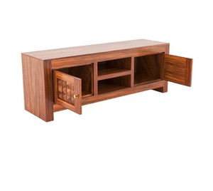 Soporte de TV Arquitectónico de Madera Maciza de Varios Niveles, Directo de Fábrica |    Mueble para TV Moderno con Puertas Talladas a Mano y Estantes Abiertos - Product Image 4