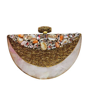 Bolso de mano de media luna de nácar indio con marco de latón y trabajo de alambre de cristal, bolso de lujo para noche/boda, regalo de aniversario - Product Image 1