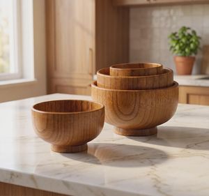 Bol élégant en bois naturel fait main, plat de service pour fêtes, centre de table décoratif, support pour fruits, salades et collations, décoration intérieure - Product Image 2