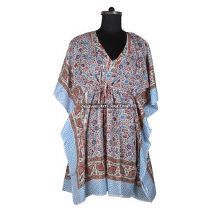 Women's Best Hand Block Print Evening Dress African Ethnic Short Kaftan KFCS158 ODM Supply Natural Waistline - Product Image 4