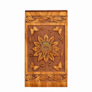Urne funéraire artisanale en forme de vague de tournesol et de papillon, et urne funéraire en bois naturel pour cendres, boîte artistique commémorative par AYAANS - Product Image 1