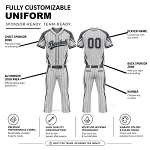 Conjunto de Uniforme de Béisbol Personalizado con Rayas, 100% Poliéster, Manga Corta, Absorbe la Humedad, Corte Regular para Hombre Adulto, Impresión por Serigrafía - Product Image 5
