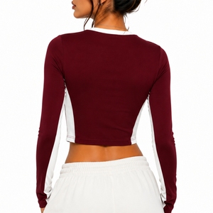 Haut court imprimé personnalisé pour femme, manches longues, col rond, motif Hawk Bawk, décontracté, tendance, été, conception imprimée OEM - Product Image 2