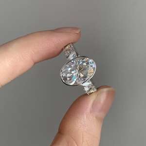 Solitaire Moissanite 3CT Oval Cut With Side Baguette Cut Halo <b>Ring</b> Original 925 Silver Fine Fully Eternity Gift For Lovers - Product Image 3