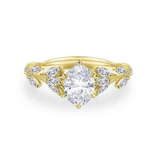 Bague florale en moissanite taille ovale, plaquée or, motif feuille, pour femme, en argent 925 original, pour un charme unique, cadeau idéal pour les mariées - Product Image 1