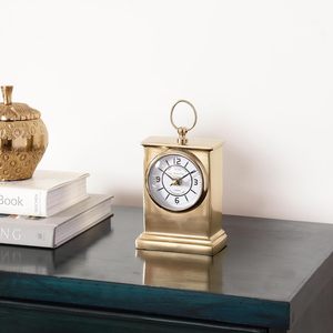 Horloge de bureau traditionnelle en laiton, mouvement circulaire à aiguilles, finition dorée, fonctionne à piles, sonnerie horaire, Noël - Product Image 1