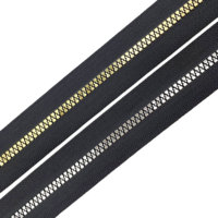 Shiny 5 #   Fermeture éclair en plastique à glissière ouverte avec dents dorées et argentées en résine à l'éclat métallique pour vêtements