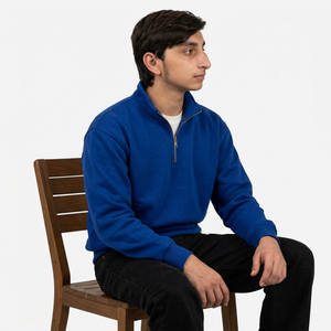 Custom Men Quarter <b>Zipper</b> <b>Sweatshirt</b> Heavy Cotton Fleece Drop Shoulder Fit High Collar Casual Streetwear - Product Image 5
