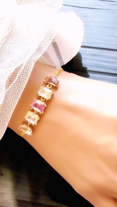 Pulsera de cristal rosa, joyería de boda para dama de honor, plata de ley 925, chapado en oro de 14 quilates, regalo elegante para mujer - Product Image 3