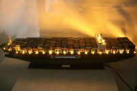 E.VER.GREEN CONTAINER SHIP LIGHTS Maqueta de Madera Hecha a Mano, Pulida y Pintada, Decoración para el Hogar, Expositor, Souvenir, Negocio